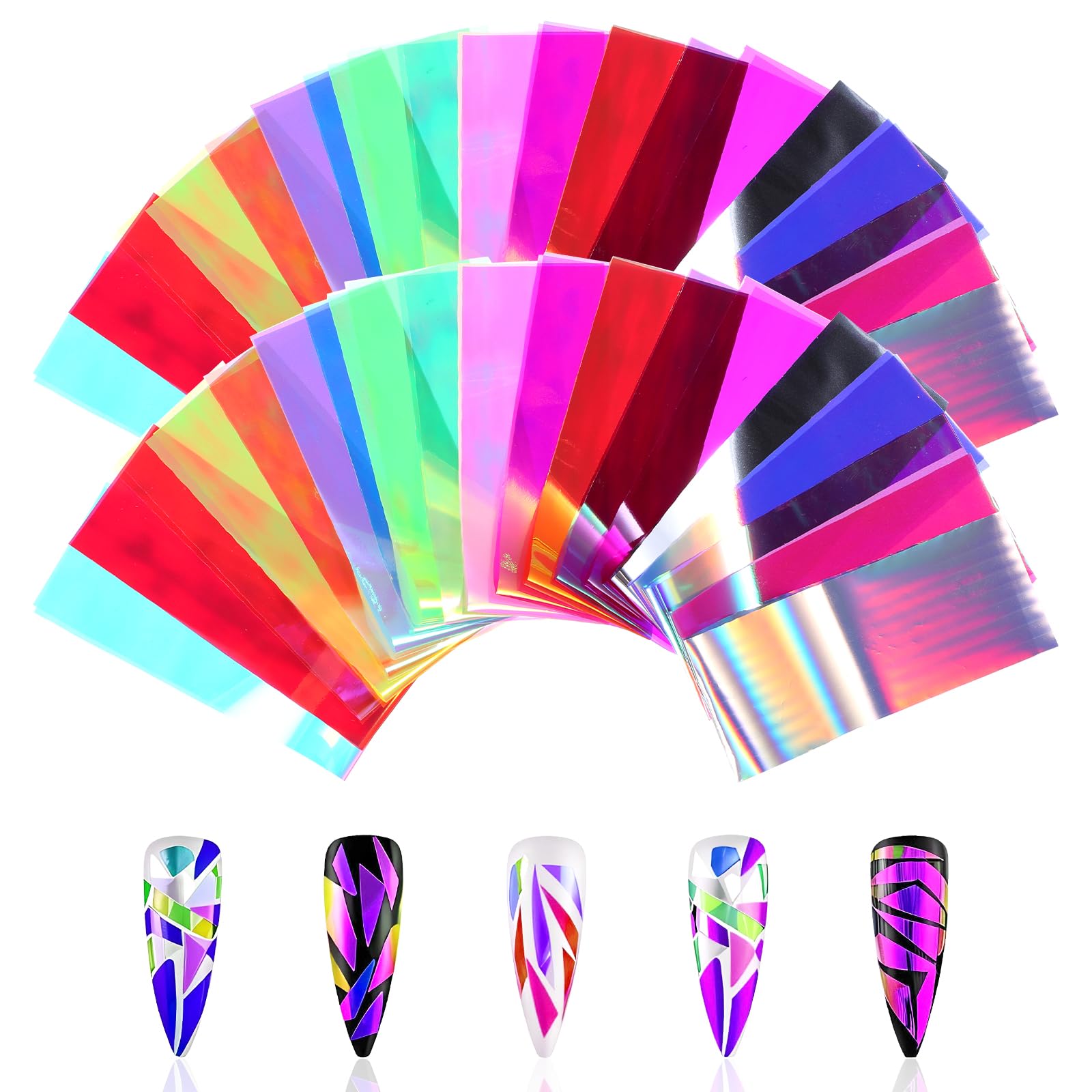 100 Pcs Dichroic Film for Nail Art, Iridescent Aurora Glass Paper Sheets