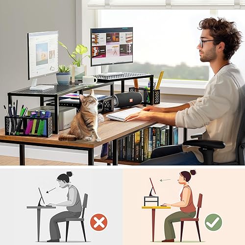 Miniatura 6 de Simple Trending Soporte elevador para monitor, organizador de escritorio de computadora de ángulo ajustable con cajón de almacenamiento y soporte