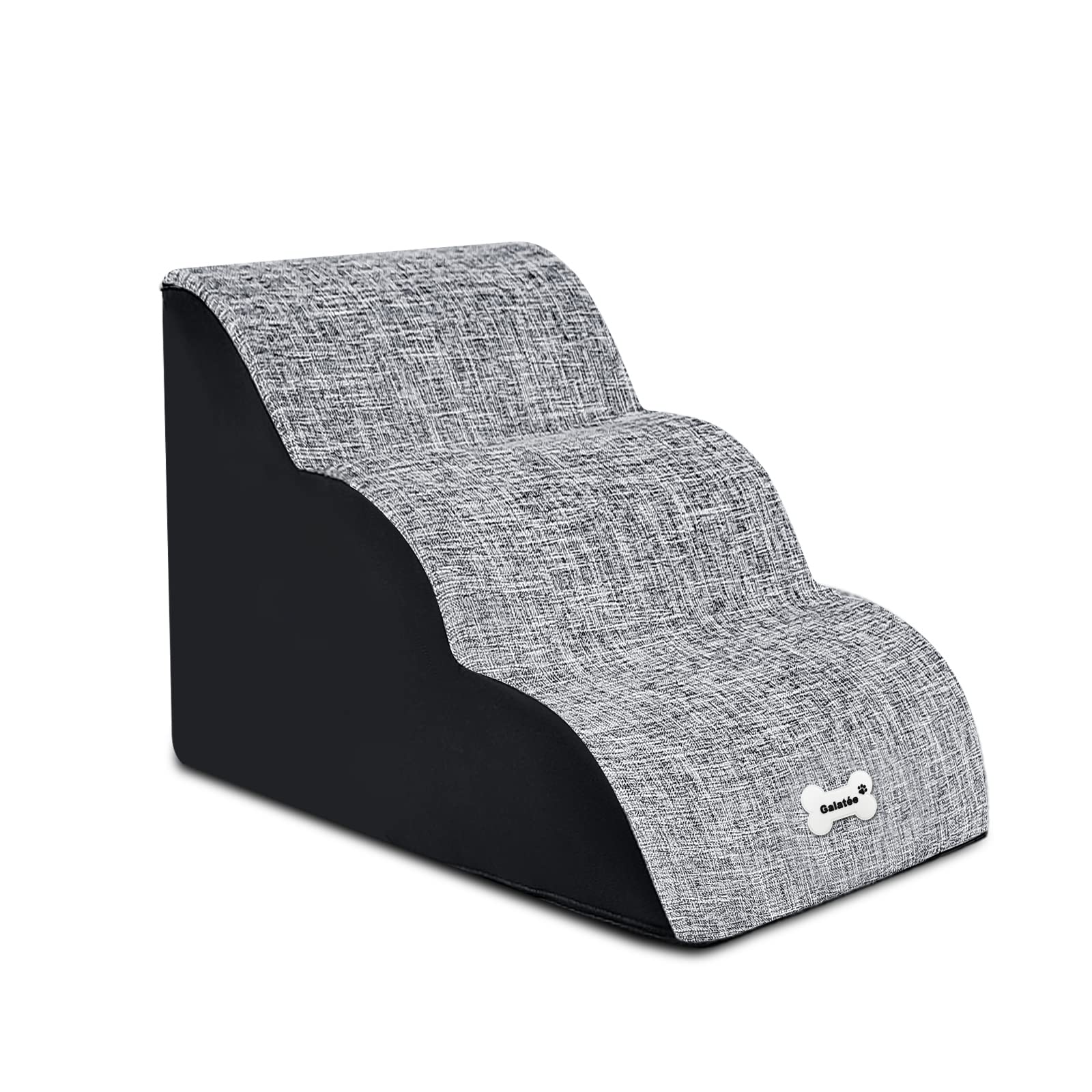 Galatée Escaleras para Perros, Escaleras para Perros para Cama y Sofá, Escaleras para Mascotas Antideslizantes De 3 Peldaños, Escaleras para Mascotas Extraíbles y Lavables, hasta 45 Kg(Gris)