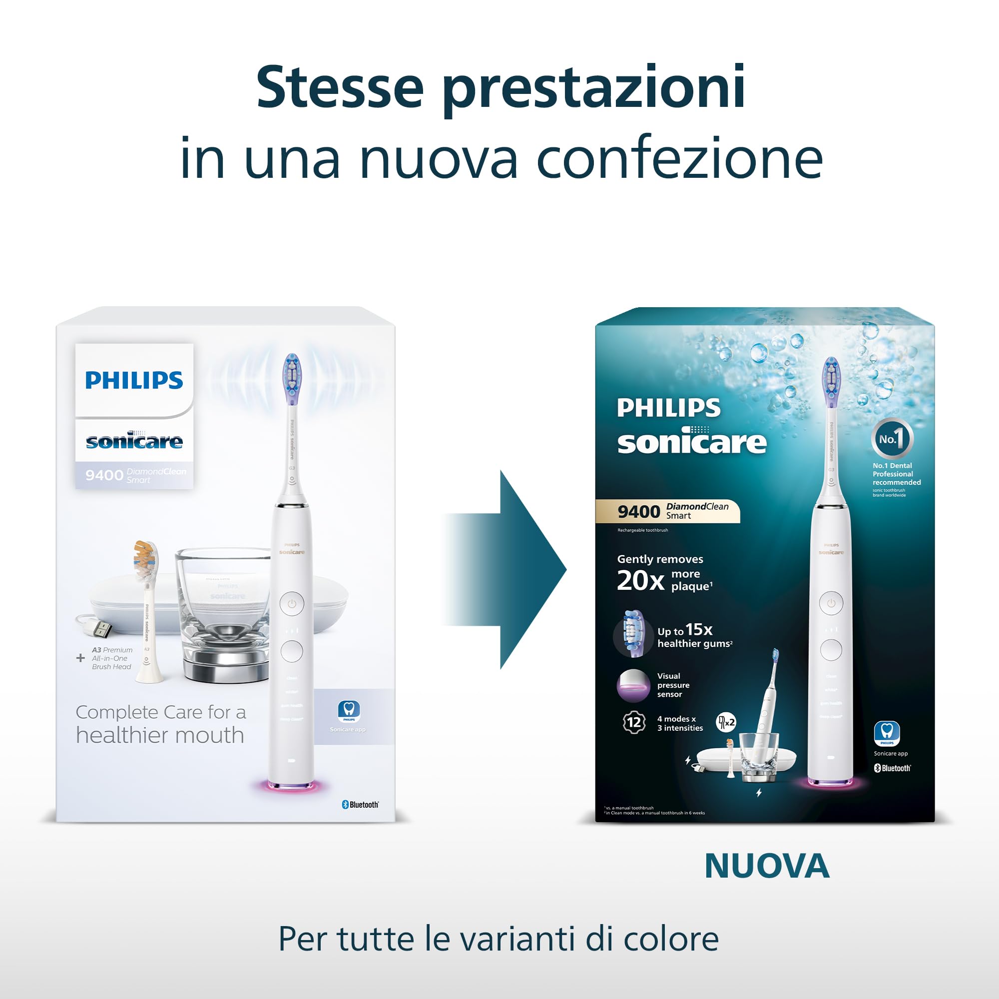 Philips Sonicare DiamondClean Smart 9400 spazzolino elettrico, spazzolino sonico con app, sensore di pressione, rilevamento della testina, nero, modello HX9917/89