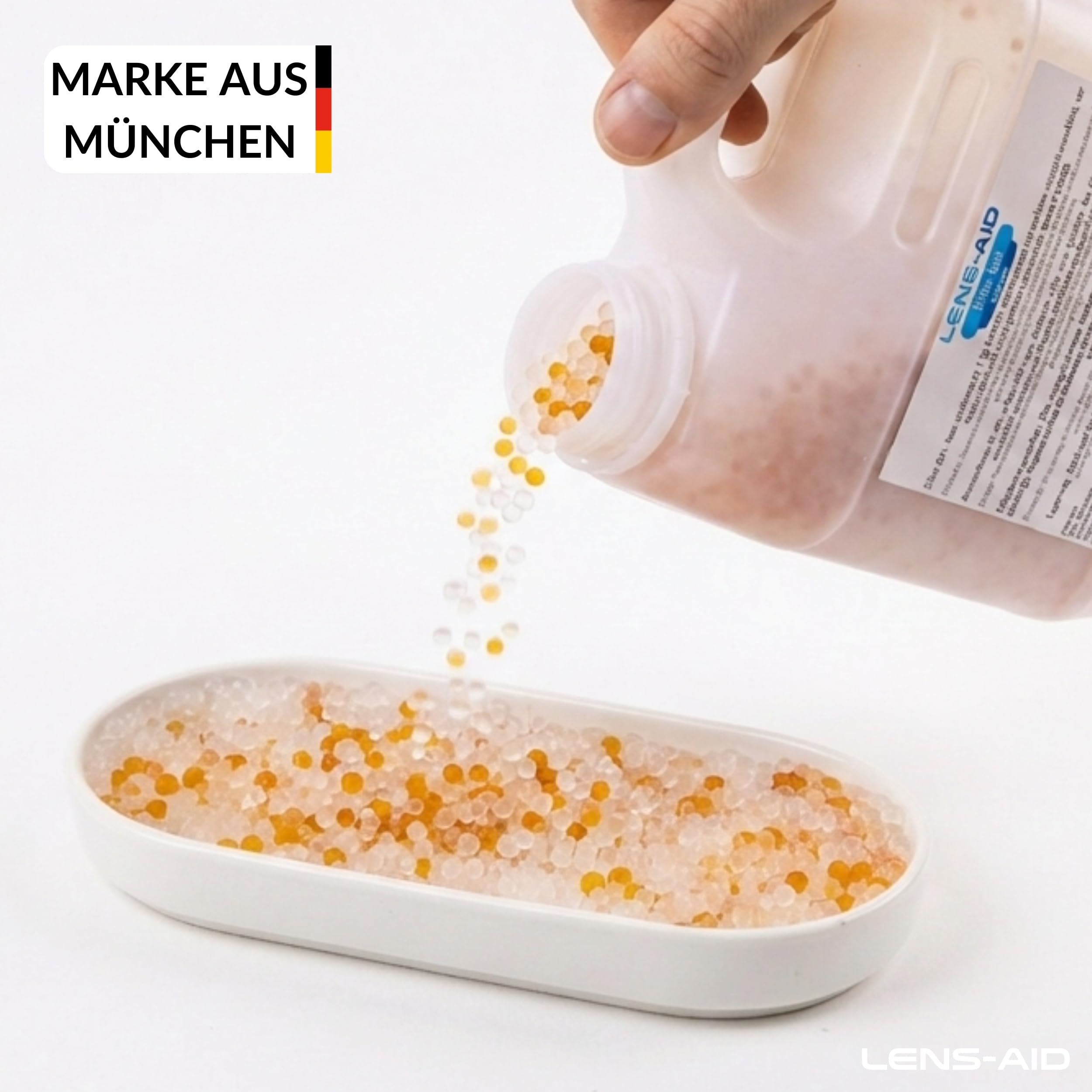 Lens-Aid Silica Gel 2kg Großbehälter – regenerierbare Trockenmittel-Perlen mit Farbindikator Orange Grün – Feuchtigkeitskontrolle für 3D-Filament, Auto, Kameratasche, Kleiderschrank