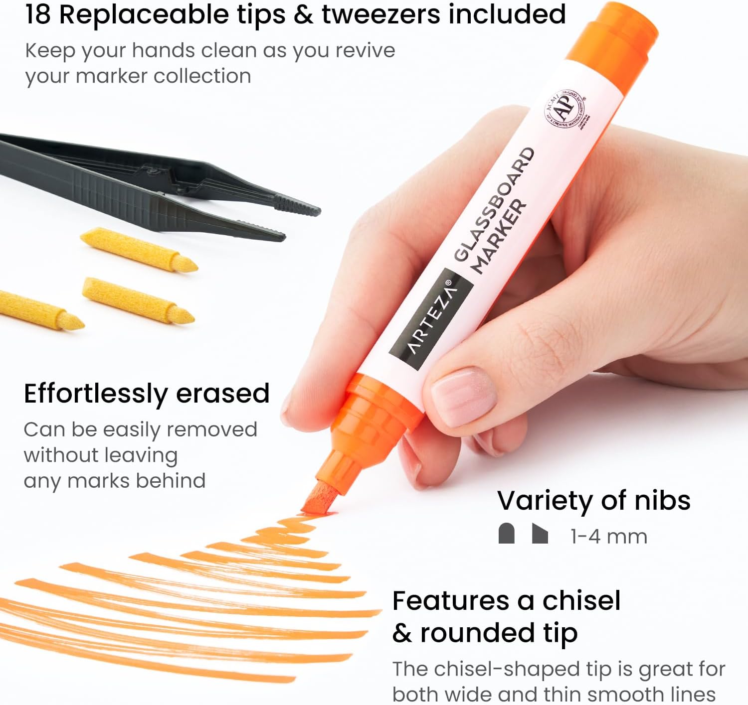 ARTEZA Glass Board Markers, Pack of 18, 10 Classic and 8 Neon Colors for Whiteboards and Windows, Erasable Dry Erase Markers, Office, School Supplies