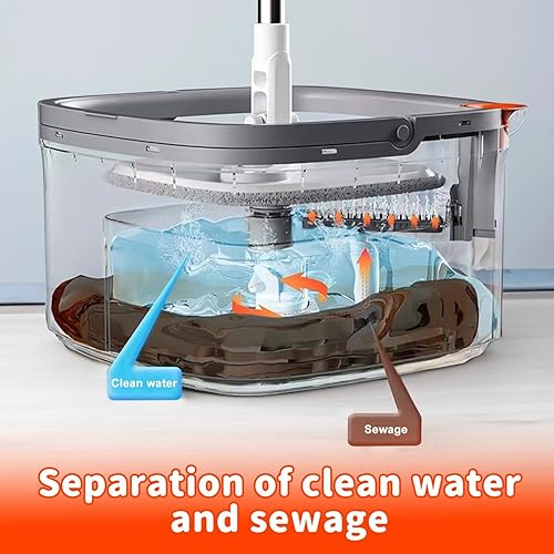 Miniatura 3 de Trapeador giratorio y cubo con sistema de agua sucia y limpia M16 con 2 almohadillas, juego de trapeador limpio giratorio de 360 y cubo para pisos