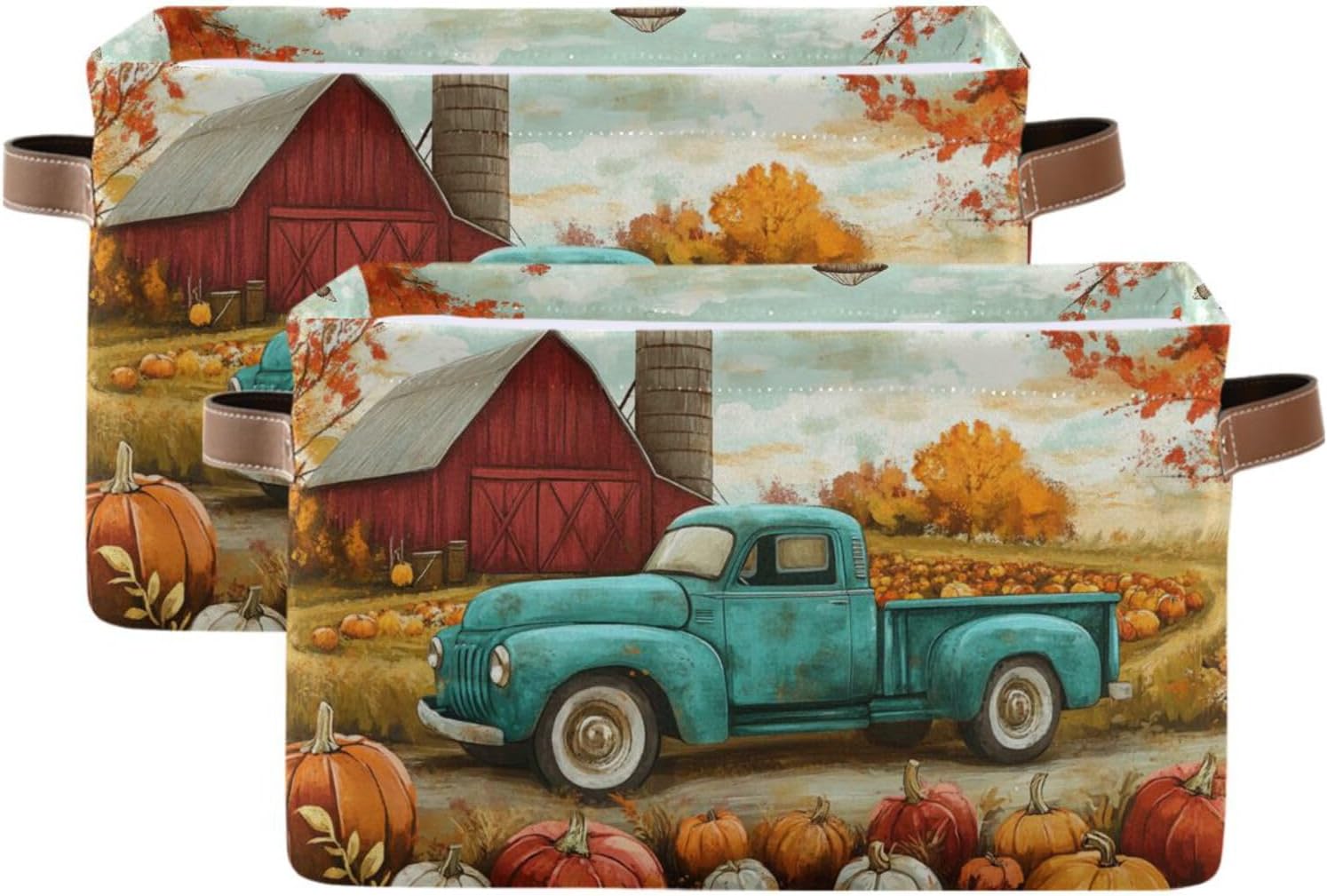 Aslsiy Storage Basket Autumn Pumpkins Truck Maple Nursery Bins Fall Tree Baby Box Canvas Clothes Shelf Basket Laundry Hampers 1 Pcs