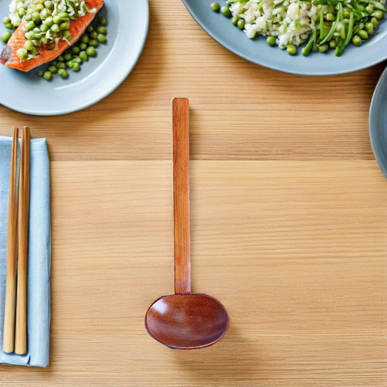 4 Piezas Cucharas de Madera para Ramen con Mango Diseño Octogonal Antideslizante Utensilios de Cocina Reutilizables para Sopa Gachas y Aperitivos para Restaurante y Hogar