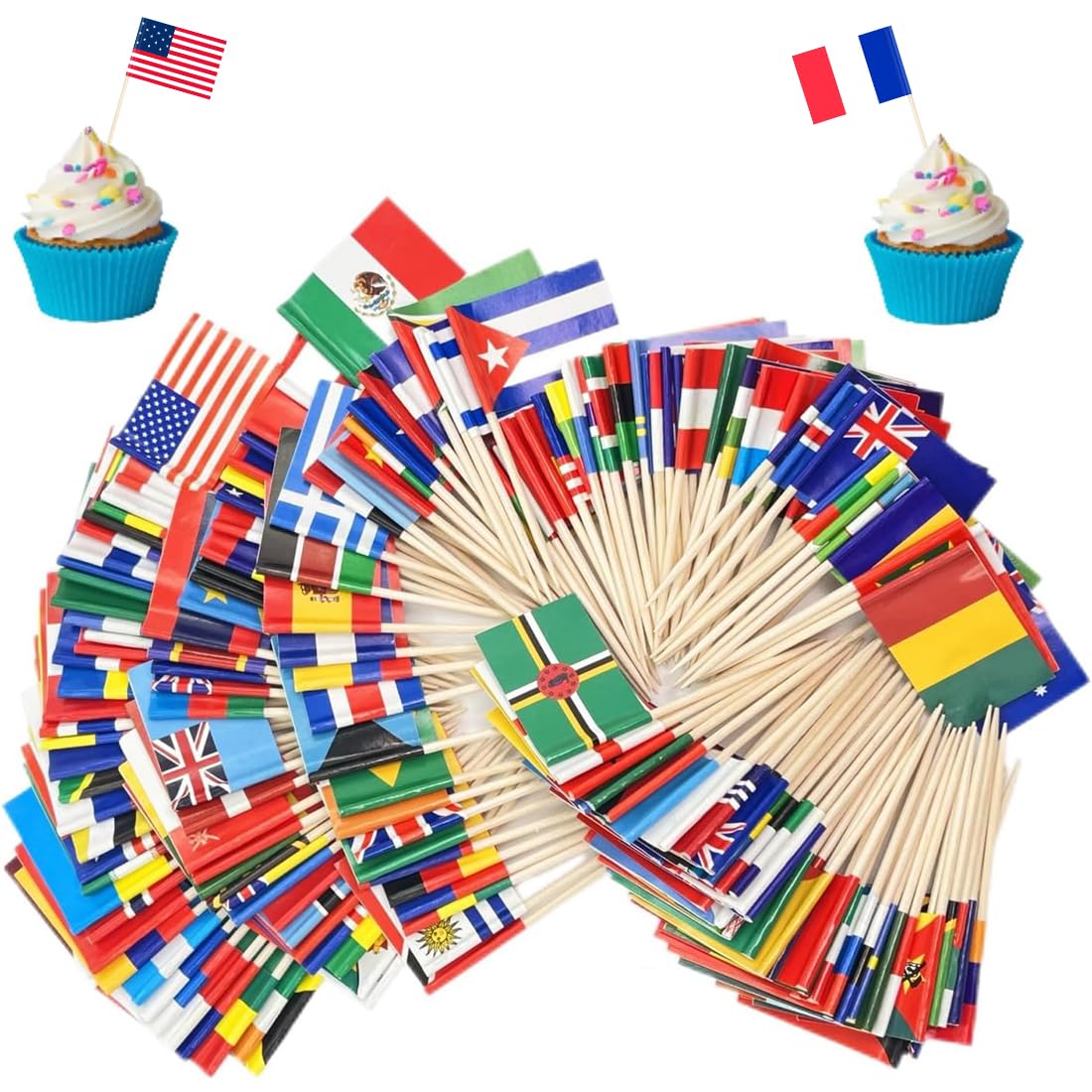 100 Pezzi Bandiera Stuzzicadenti Multinazionali da Cocktail, Stuzzicadenti Decorativi, Aperitivo Accessori, Stuzzicadenti per Feste, per Bicchieri da Cocktail, Frutta, Panini, Bevande