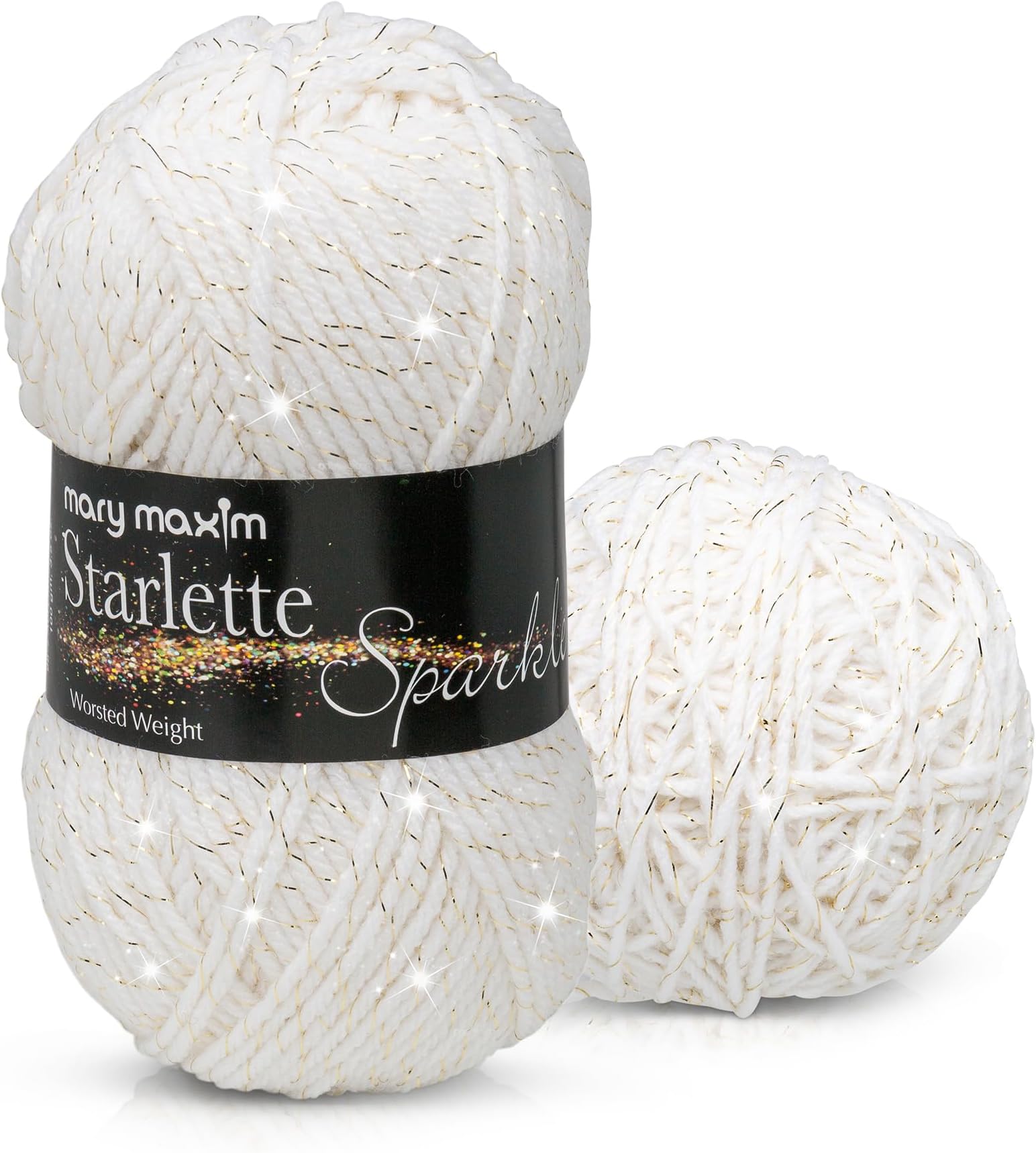 Mary Maxim Starlette Sparkle Yarn “White” | 4 Medium Worsted Weight Yarn for Knit & Crochet Projects | 98% Acrylic and 2% Polyester| 4 Ply - 196 Yards