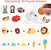 Vista 5 de 150 borradores de animales a granel, lindos borradores de alimentos, escritorio, mascotas, niños, rompecabezas, borrador desmontable genial 3D, mini