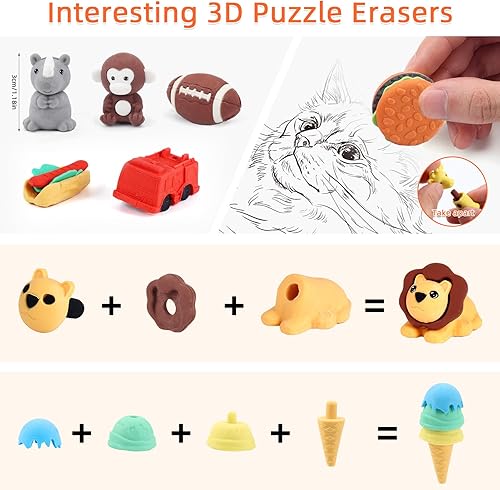 Miniatura 5 de 150 borradores de animales a granel, lindos borradores de alimentos, escritorio, mascotas, niños, rompecabezas, borrador desmontable genial 3D, mini