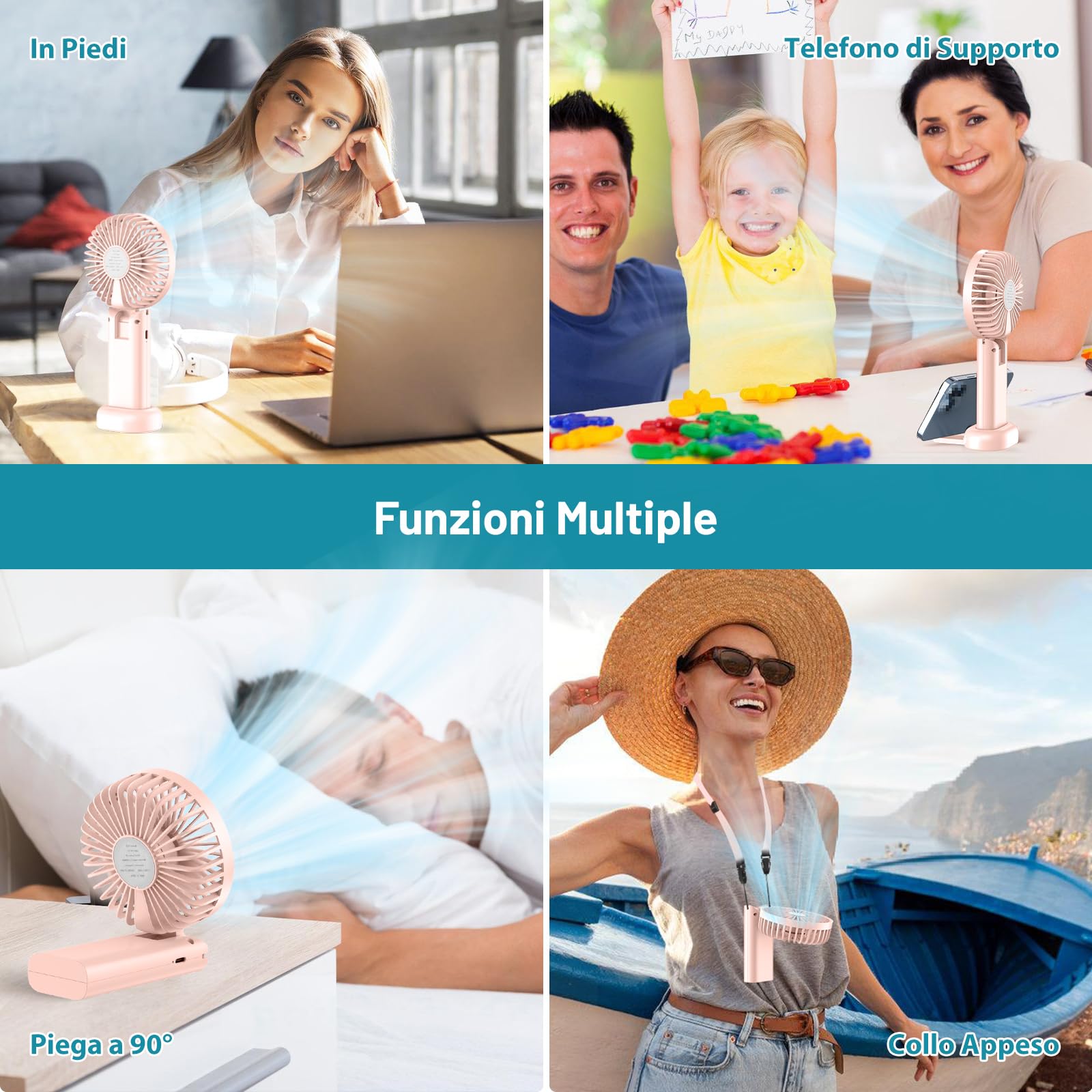 Ventilatore Portatile, Mini Ventilatore A Mano Ventilatore USB Ricaricabile con 3 Velocità Ventilatore da Tavolo per Esterni, Interni, Spostamenti, Ufficio, Campeggio
