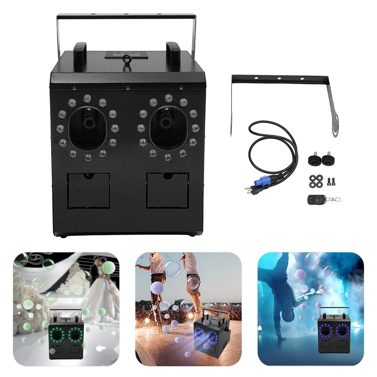 MNJIPUYVC Máquina de Burbujas de Humo DMX con Control Remoto Máquina de Burbujas de Niebla con Luces RGBW for Bodas Fiesta de DJ - Niebla, Burbujas e iluminación 3 en 1 900 W