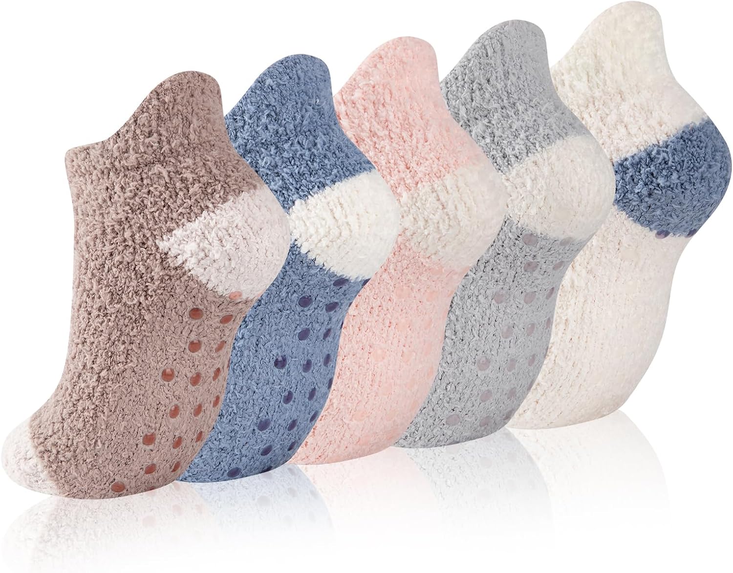 COOPLUS Non Slip Hospital Socks with Grips for Women Cozy Fluffy Winter Warm Fuzzy Slipper Socks for Women