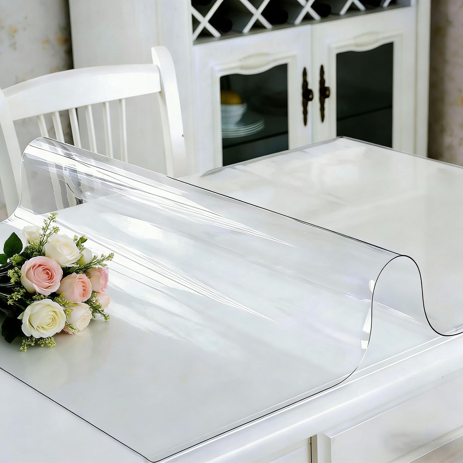 Nappe Rectangulaire 45 x 172 cm Lavable et Résistante Film de Protection de Table Transparent - Différentes Tailles pour La Maison et La Cuisine, Angle Droit