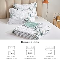 Vista 7 de Juego de colcha de 2 piezas de diseño botánico reversible para cama twin, hojas color verde sobre fondo blanco, cubrecama suave y ligero