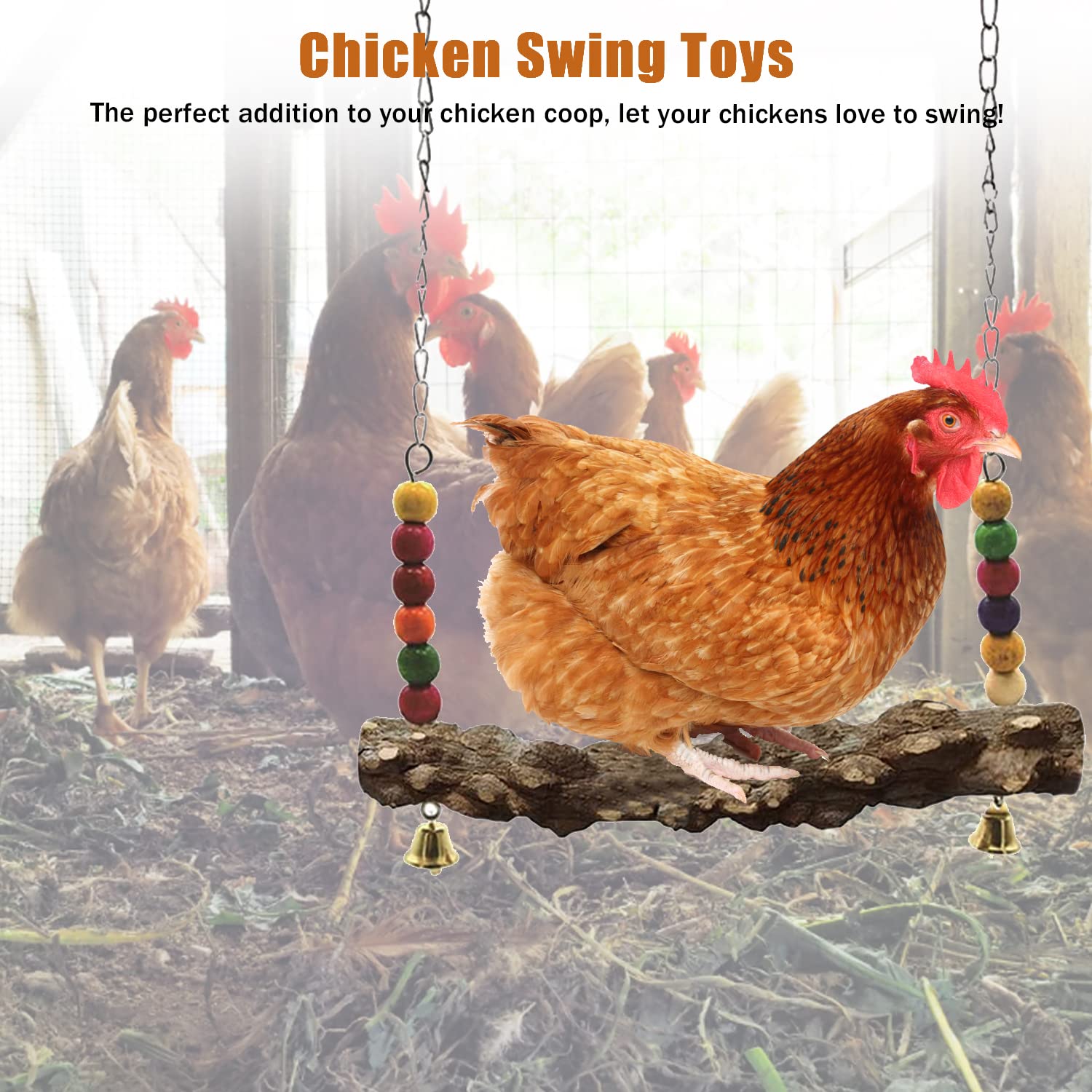 Columpio para pollo, percha de pollo, juguetes de columpio de madera natural, soporte de madera para pollitos, accesorios de gallinero, columpio hecho a mano para pollo, pájaro, loro, gallinas (4