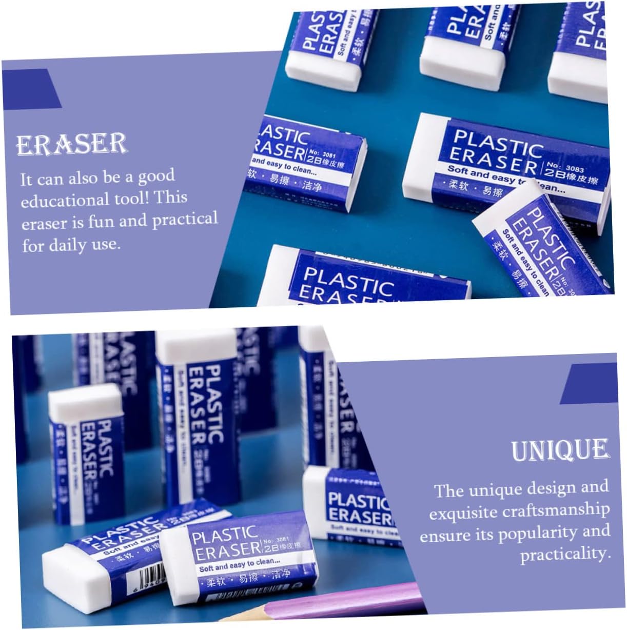 30pcs 2B Plastic Erasers for Students Portable School Test Erasers Multifunctional Exam for Boys and Girls Stationery
