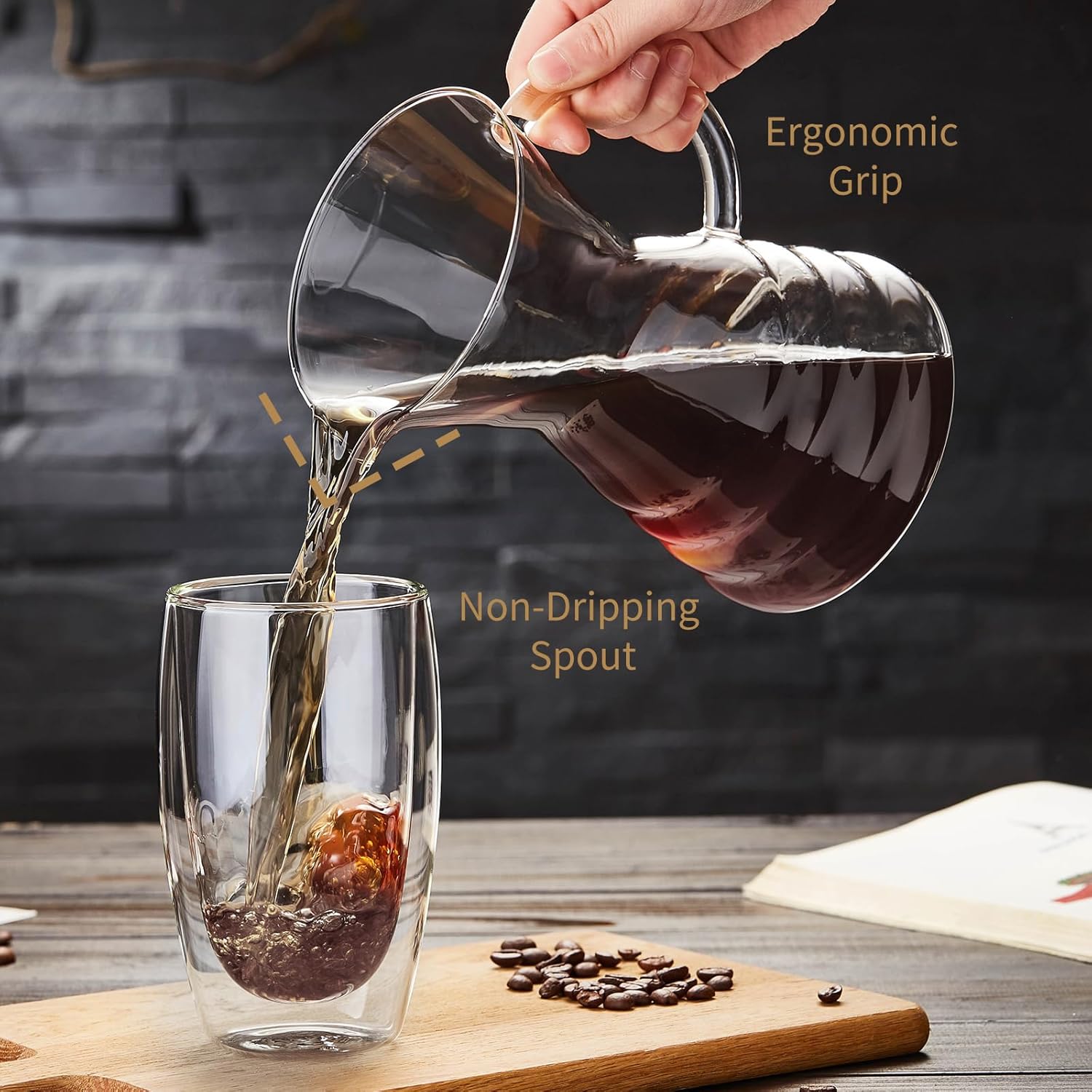 Unbreakable - Pour Over Coffee Maker with Permanent Stainless Filter 40 fl oz, Thickened Heat-Resistant Borosilicate Glass Dripper Coffee Brewer, Stovetop Safe