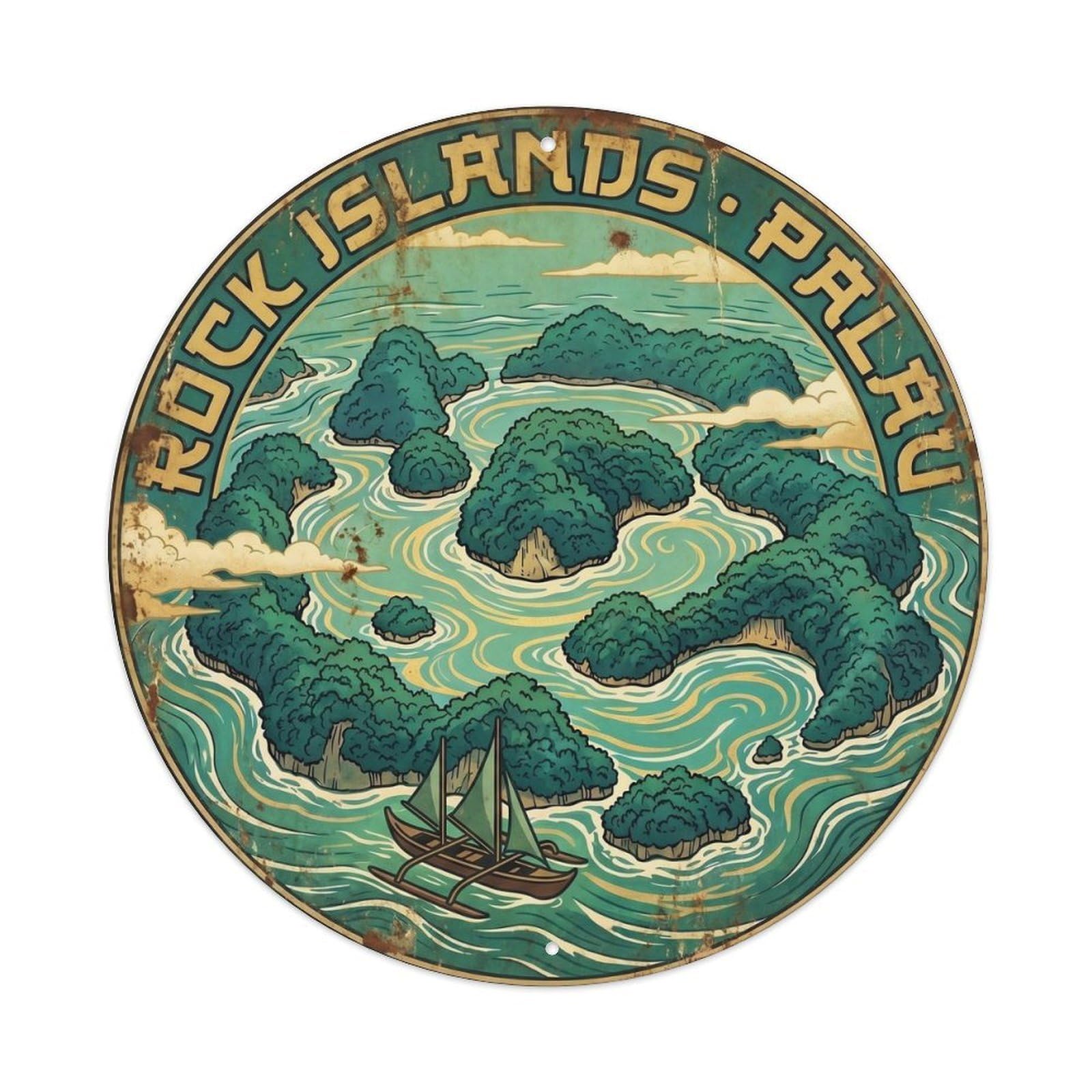 Olyhtr 8X8inch Classic Style Canoe Palau Rock Islands Jade Vintage Heritage Metal Tin Sign