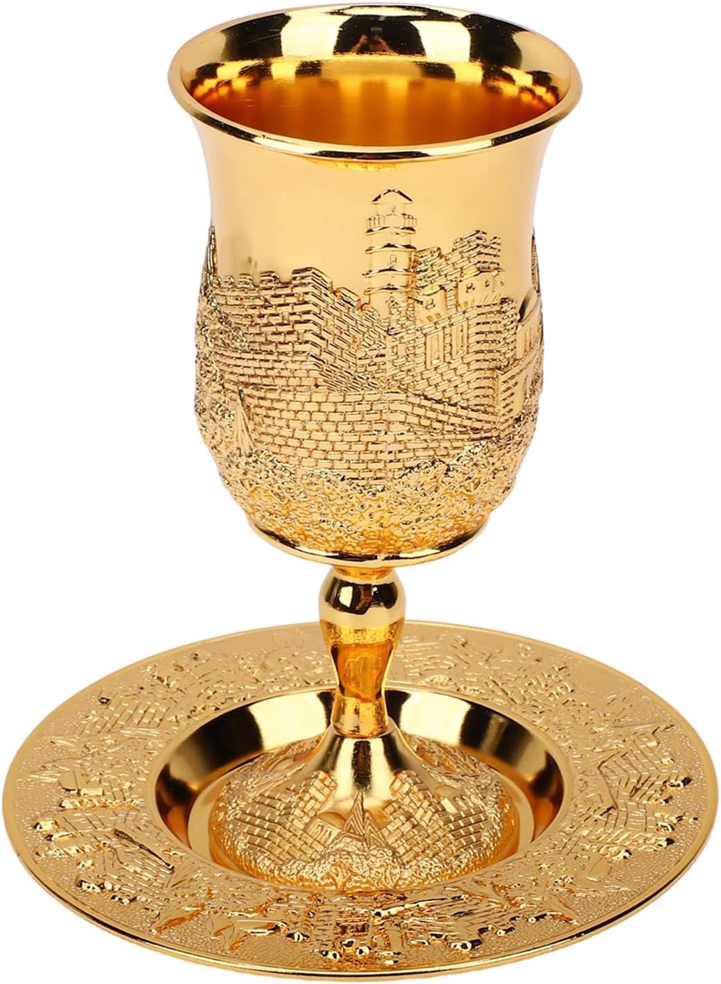 Luocute Kiddush Cup, Elegant Handcrafted Zinc Alloy Wine Goblet with Intricate Design, Havdalah Goblet for Wedding Holiday Family Gatherings and Ceremonial Celebrations (Golden Color)