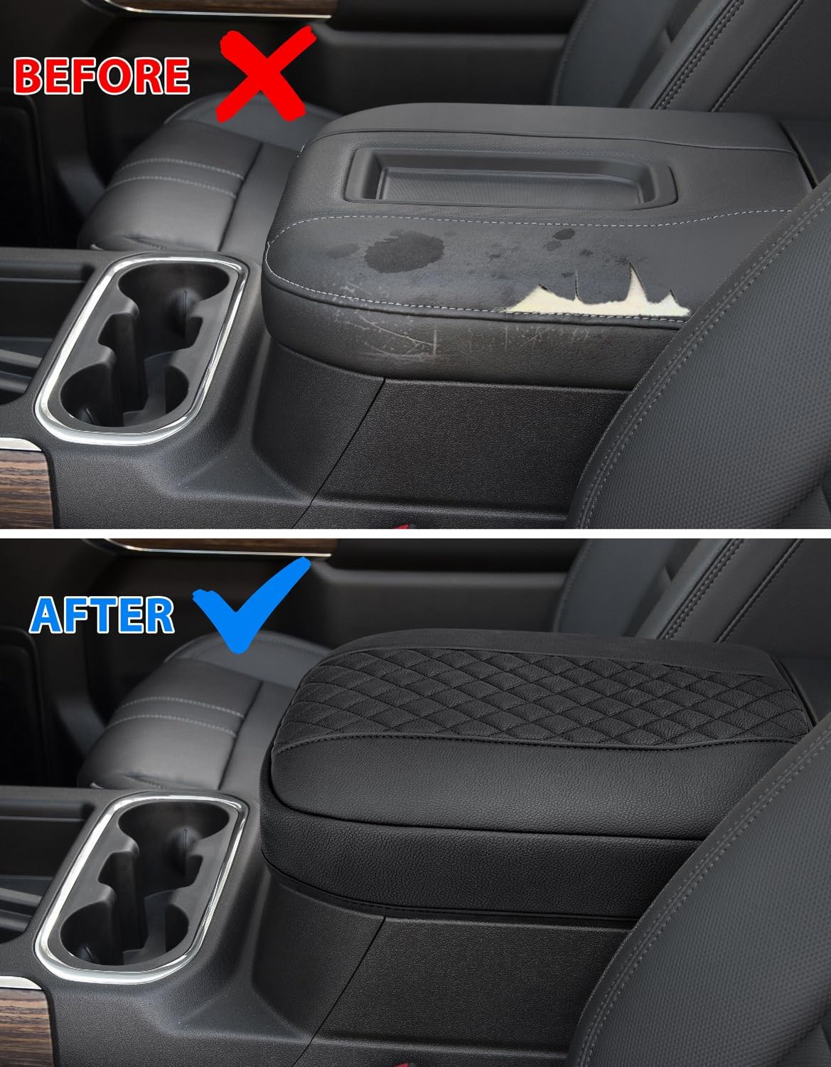 Center Console Cover for Chevy Silverado & GMC Sierra 1500 Accessories 2019-2026, Tahoe & Suburban & Yukon 2021-2026, Vinyl Car Armrest Protector, Floor Console Bucket Seat Only, Anti-Scratch, Black