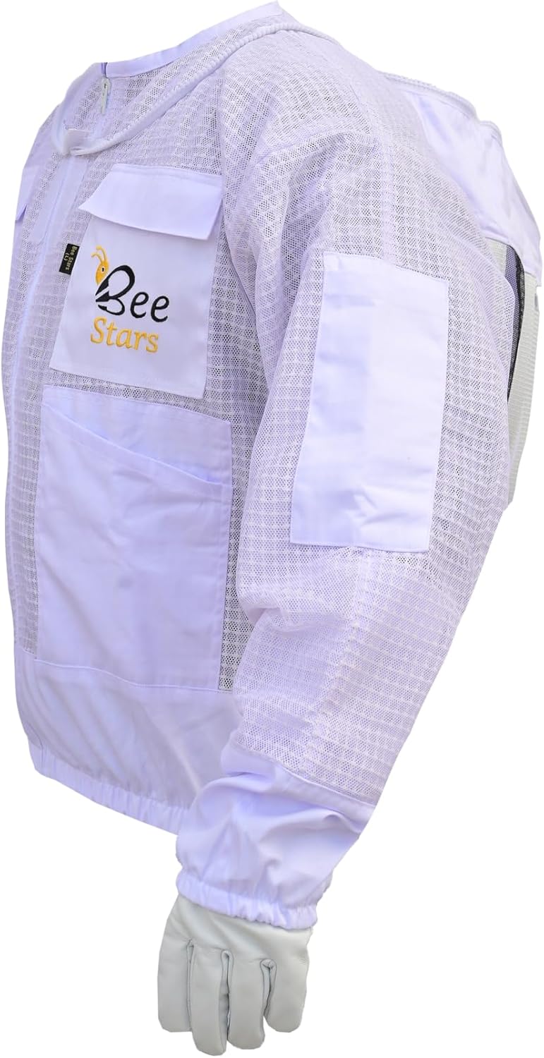 3 Layer Bee Jacket with Fencing Veil and One Pair Gloves Ventilated Sting Proof Beekeeping Jacket for Beekeepers