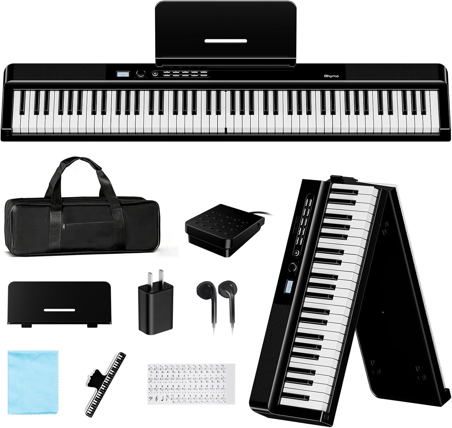 Folding Keyboard Piano, Rhymo Upgraded 88 Key Full Size Portable Semi Weighted Electric Piano Keyboard with 30W Stereo Surround Speaker, USB MIDI, Sustain Pedal for Beginners & Adults (Black)