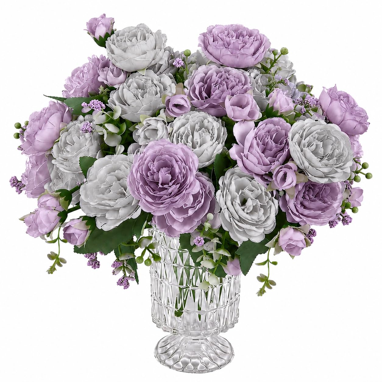 Premora Mixed Grey 2 Bunches Peony Artificial Flowers Silk Peony Fake Flowers Bouquets For Wedding Party Table Centerpieces Floral Arrangement Home Kitchen Décor