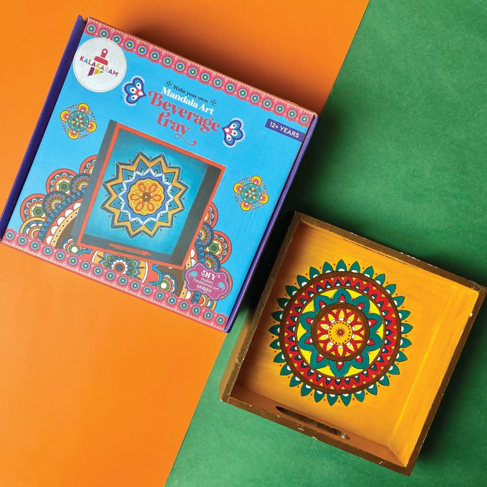 Kalakaram Make Your Own Mandala Art Beverage Tray DIY Activity Box, for Kids 12+ Year, Craft Educational Kit for Kids, Creativity Kit for Girls/Boys, Gift for Boys and Girls, Traditional Painting Kit - Image 3 thumbnail