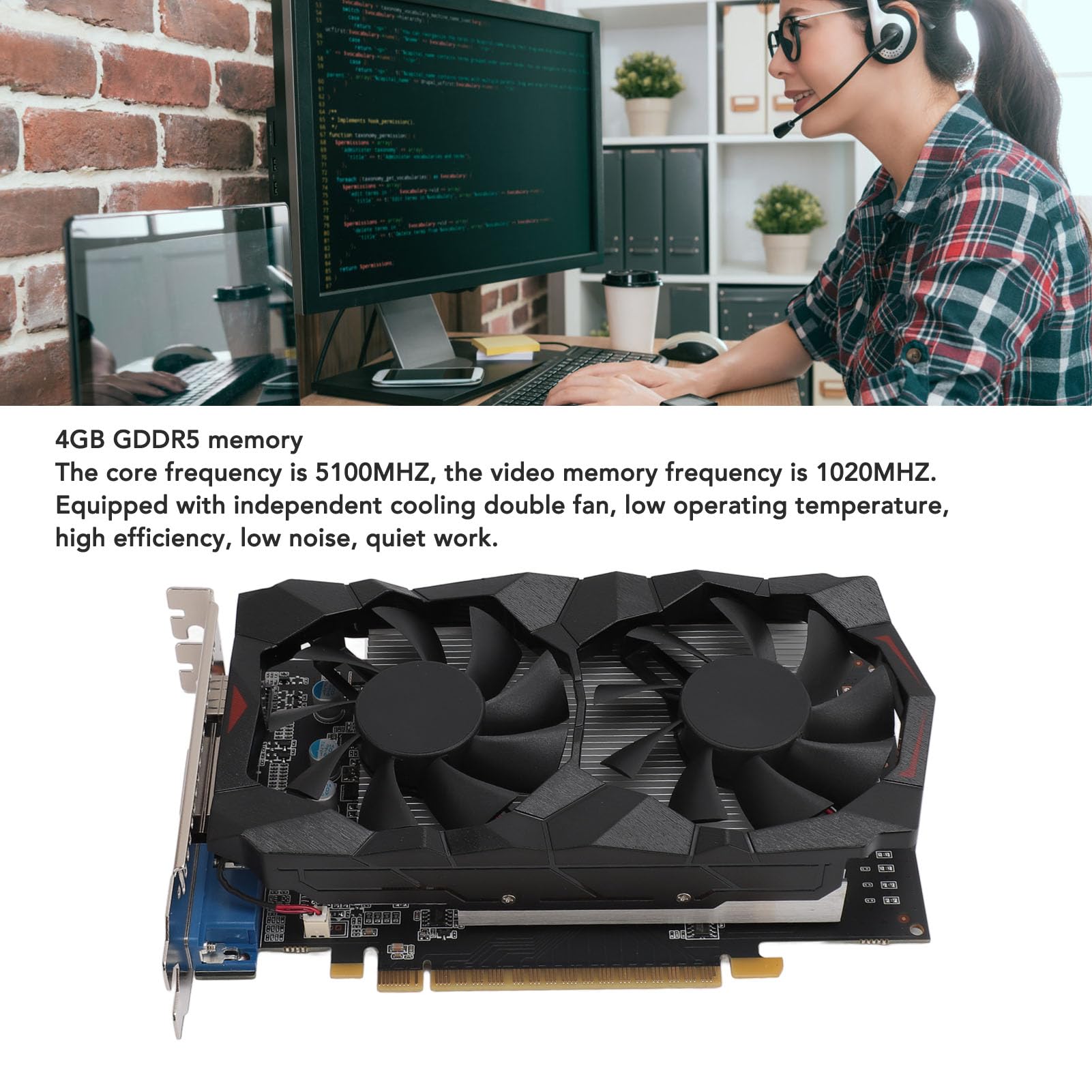 GOWENIC Scheda Grafica 4GD5, Scheda Grafica da Gioco GDDR5 da 4 GB a 128 Bit con 4 GB di Memoria Video Dedicata e Doppie Ventole di Raffreddamento, Scheda Grafica da Gioco Silenziosa con
