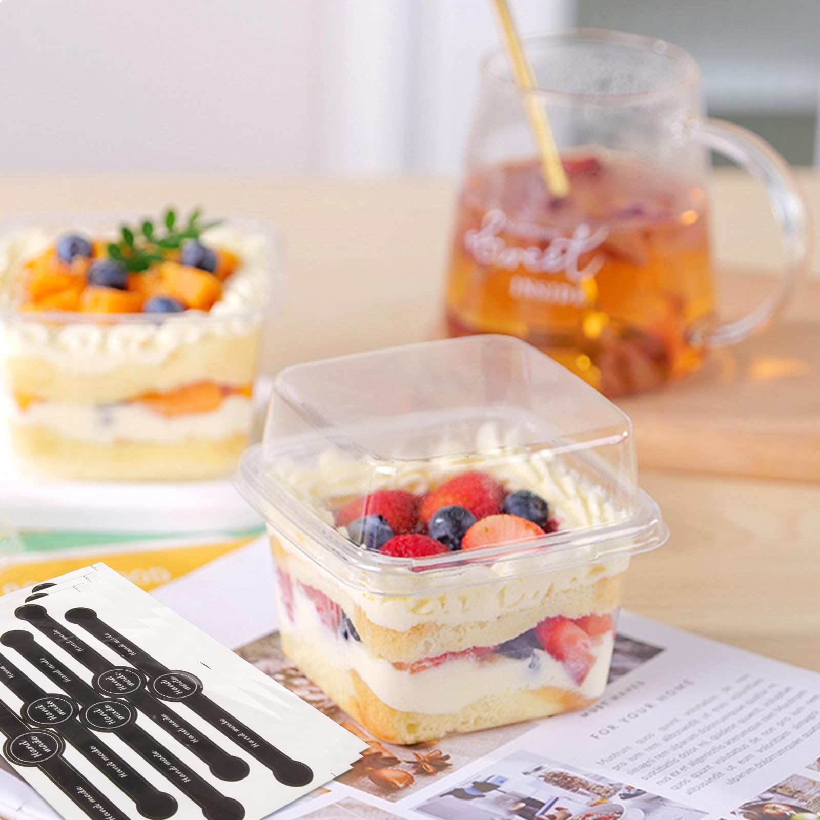 100 tazas de postre con tapas, 300 ml/283.5 g de plástico con cucharas, taza de postre transparente para aperitivos de postre reutilizable para servir postres, aperitivos, mousse