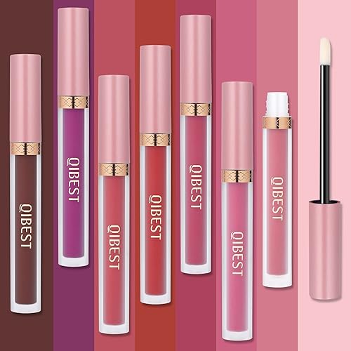 Miniatura 3 de QiBest 7Pcs Matte Liquid Lipstick and 1Pcs Lip Plumper Makeup Set,Pigmented Waterproof Make Up Valentine's Day Gift Lip Gloss Sets Long Wearing