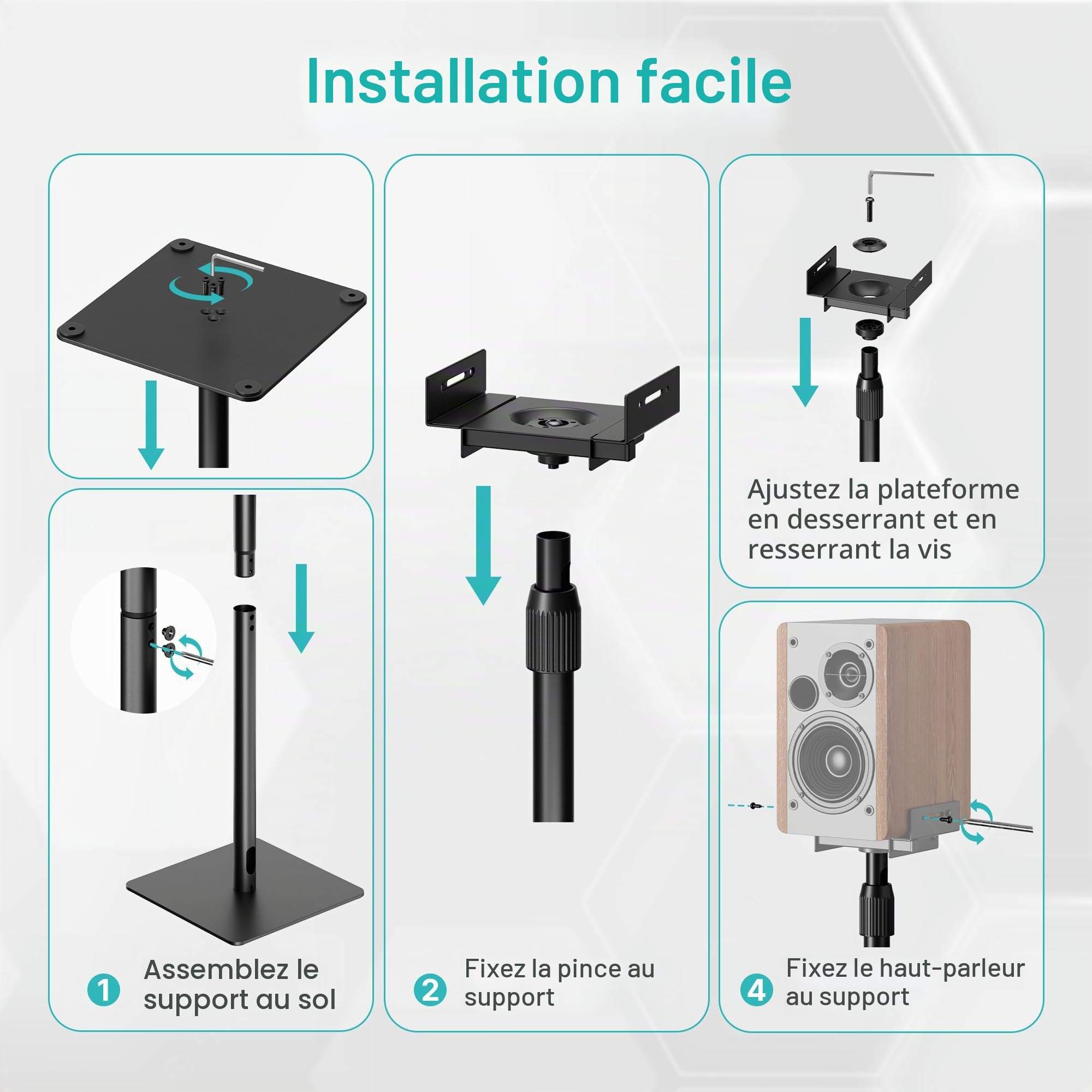 PEGZONE Lot de 2 supports universels pour enceintes, hauteur réglable de 85,8 cm à 112,8 cm, capacité de charge de 5 kg, compatible avec Bose/JBL/Sony, couleur noir