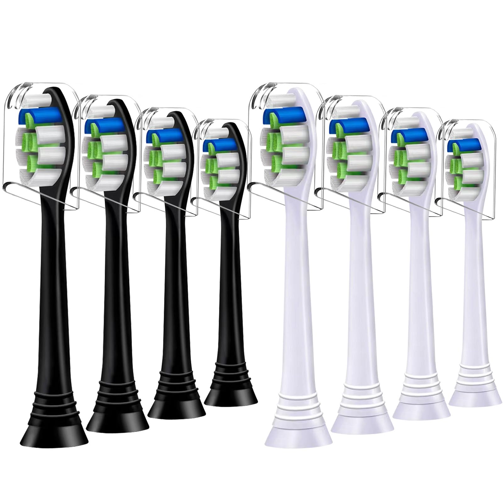8er Ersatzbürsten Kompatibel mit Philips Sonicare Elektrische Zahnbürste, Precision Clean Bürstenköpfe, 4er Schwarz und 4er Weiß.