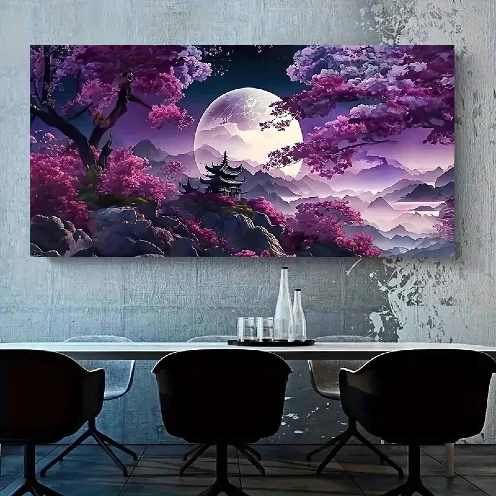 Peinture sur toile moderne abstraite violette affiche de lune 75x150 - 8