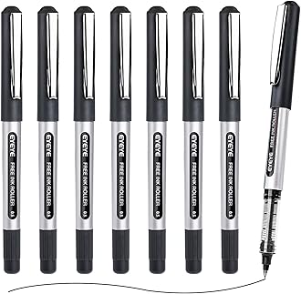 EYEYE Liquid Ink Rollerball Pens, 0.5mm Extra Fine Point Tip, 8 Pack Black Rollerball Pens Quick Drying, Rolling Pen Smooth Writing for Journaling, Note Taking, Office and School Supplies