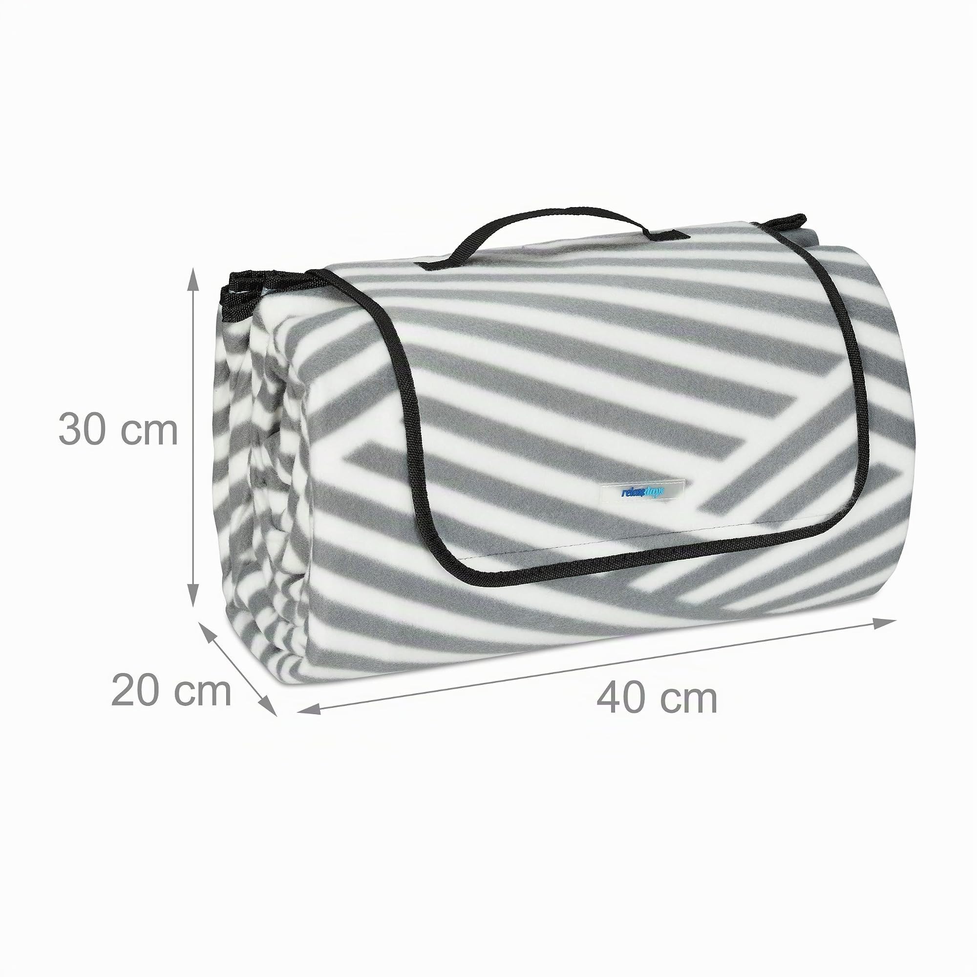 Relaxdays Coperta da Picnic XXL, 200 x 300 cm, Plaid Impermeabile da Spiaggia, Isolante, Telo con Manico, Grigio/Bianco