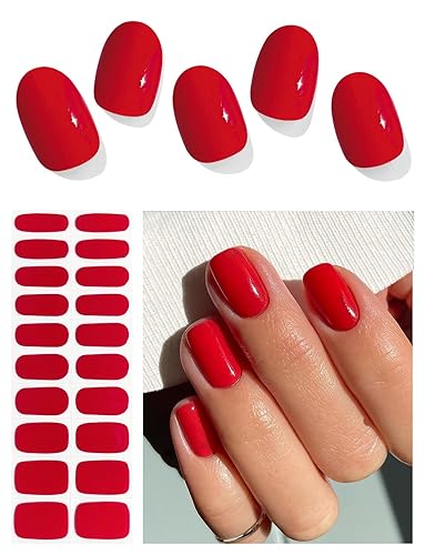 Tiras de uñas de gel semicuradas (rojo grande), 20 calcomanías de uñas de gel de primavera, requiere luz UV, envolturas de uñas de gel, calidad de