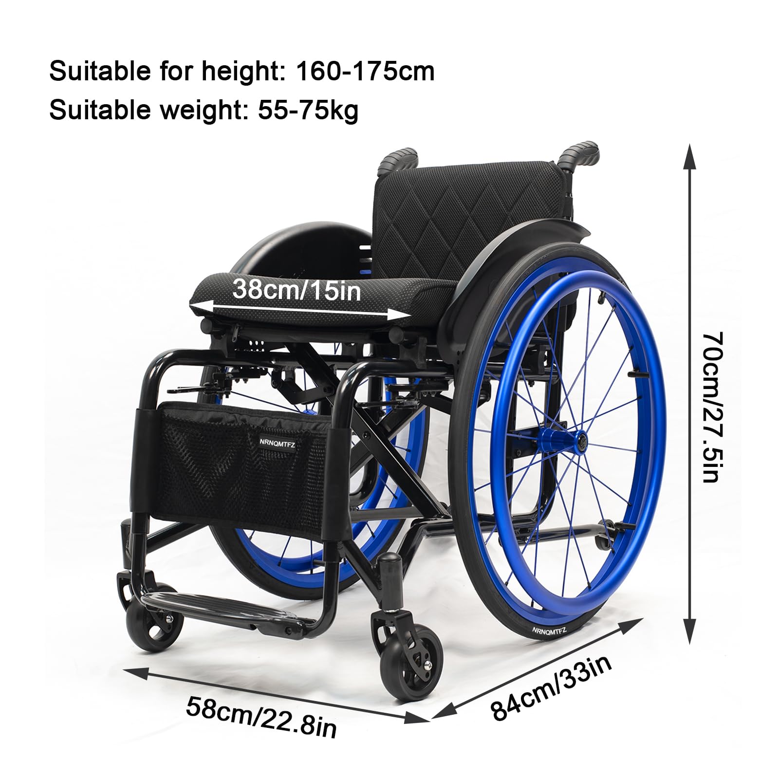 Silla de ruedas deportiva plegable ultraligera todo terreno, reposapiés ajustable y altura del asiento, aleación de aluminio autopropulsada, silla de ruedas manual portátil con antivuelco,