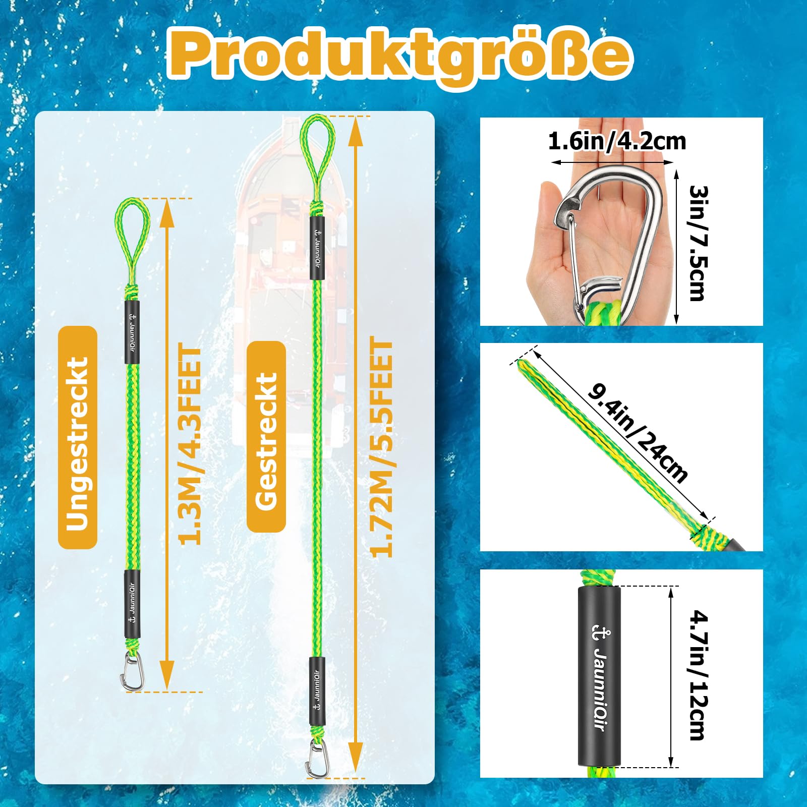 Bungee Boat Dock Line 122 cm acciaio inox 316 2 pezzi verde per barche PWC kayak SeaDoo Jetski