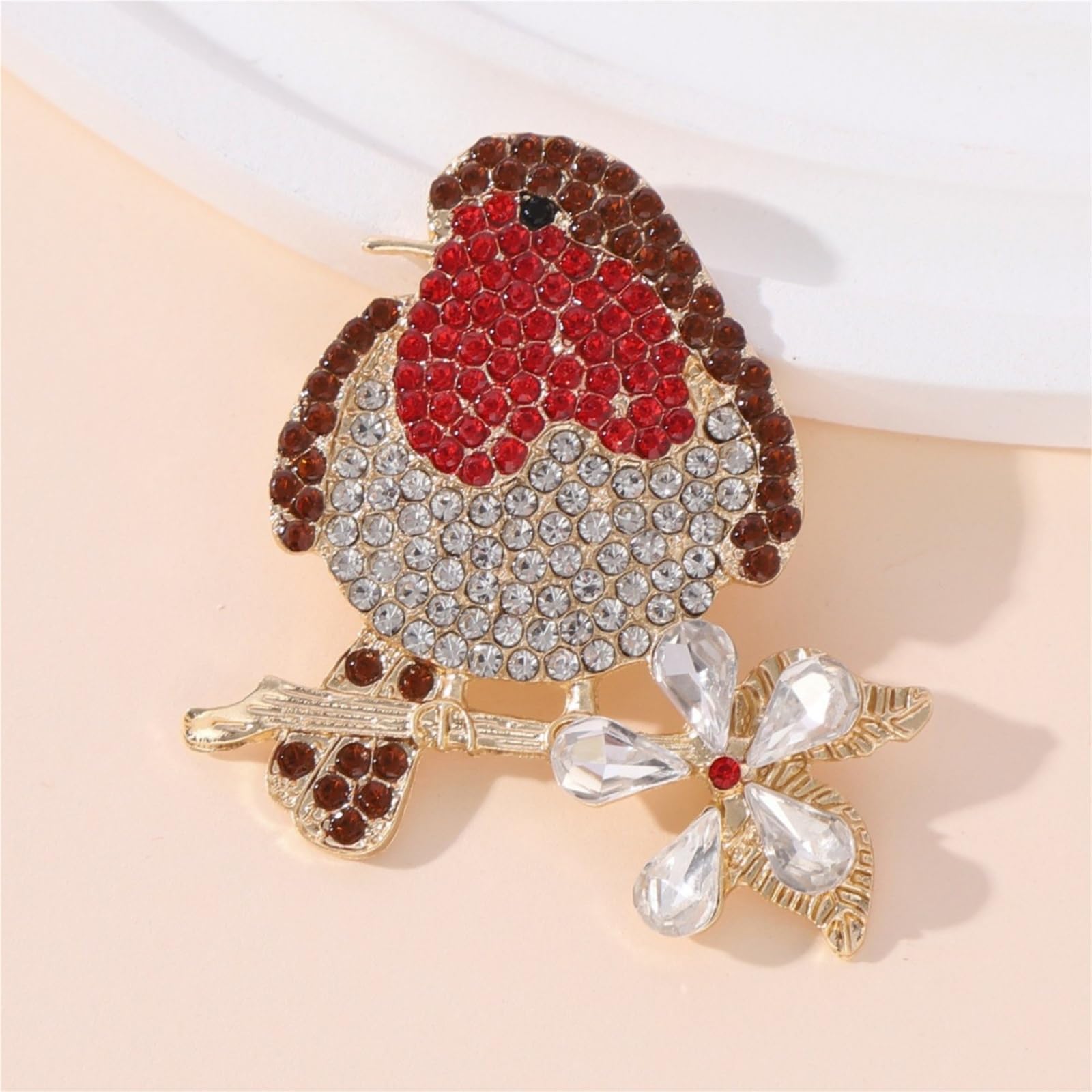 Broche de pájaro rojo de diamante completo para mujer, joyería retro de ramillete de animales de alta gama