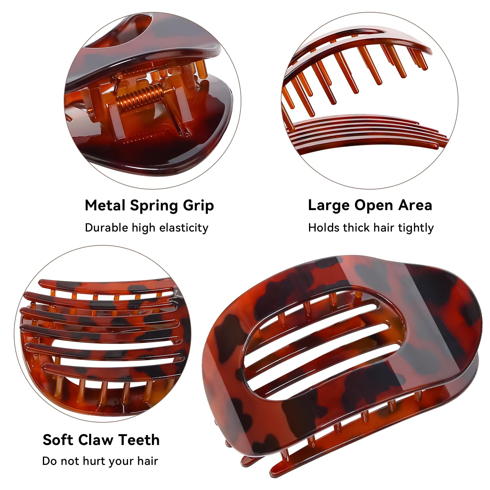Flat Hair Clips 6PCS Curved Design Hair Claw Clips for Thick Thin Hair Large Strong Hold NonSlip Matte Hair Clips for Women and Girls Lying Driving (Leopard) - Image 3