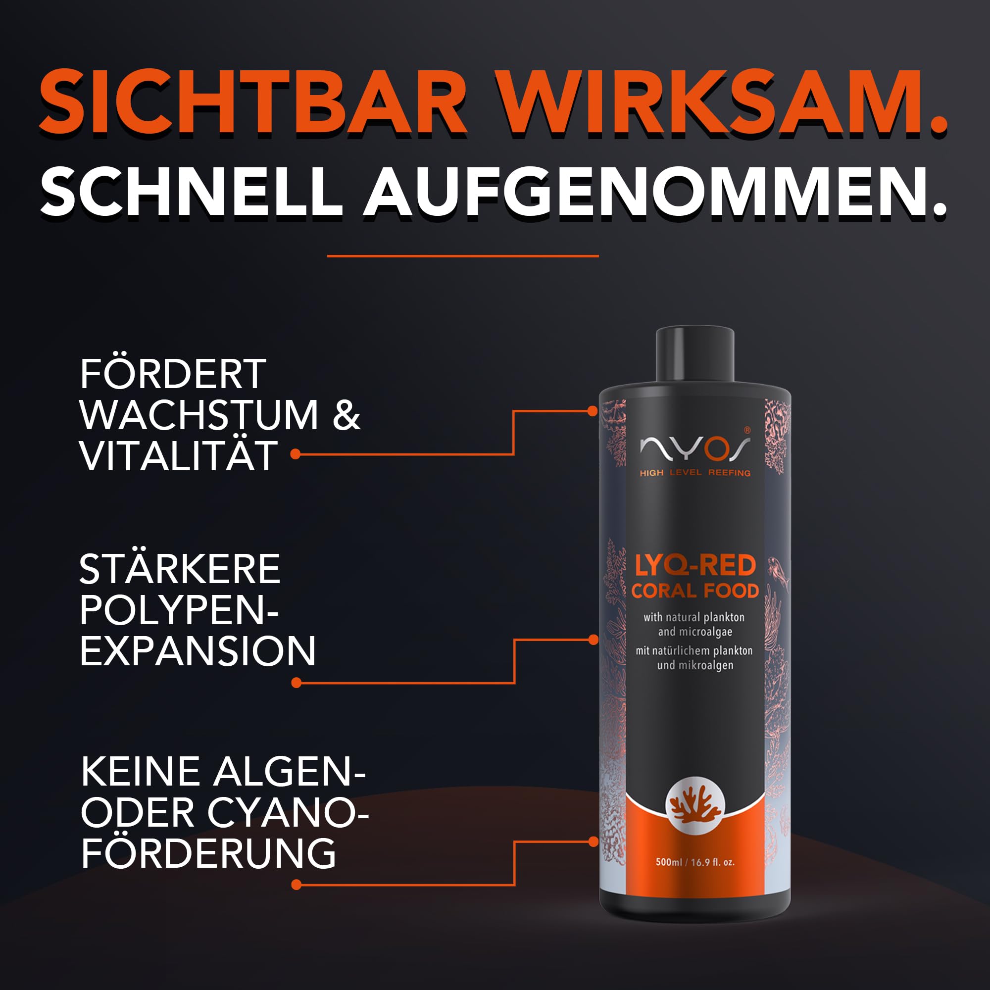 Nyos LYQ-RED – Flüssiges Korallenfutter mit Plankton für Meerwasser – Reich an Omega-3, flüssig und Nährstoffreich, für alle Korallen geeignet, 500ml