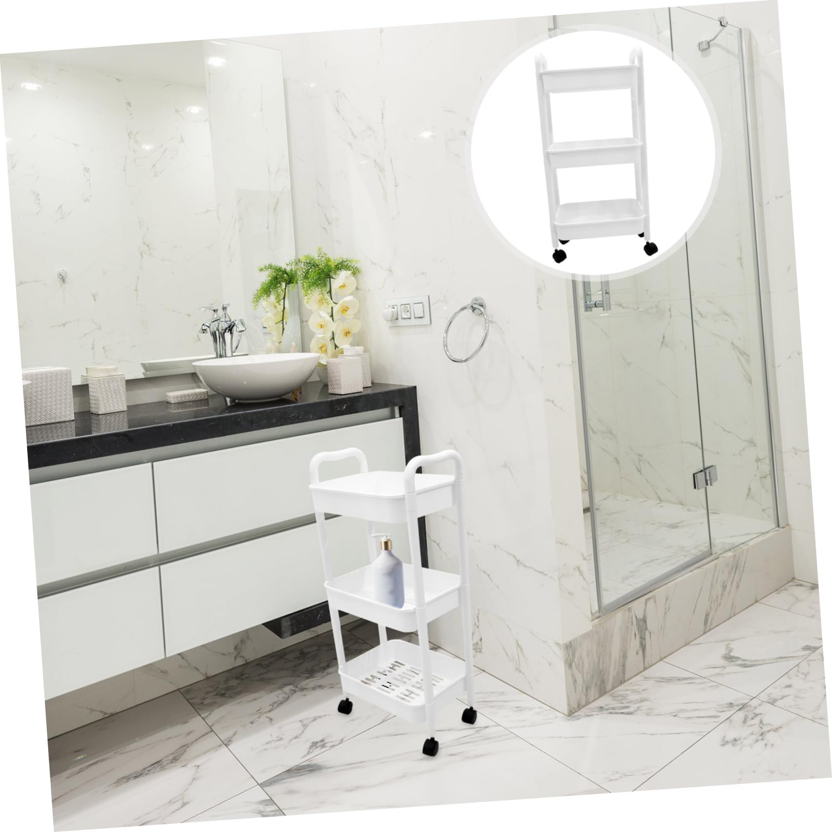 NOLITOY Carrello Portaoggetti Multiuso Bianco a 3 Ripiani, in PP, Portatile e Robusto, per Ufficio e Bagno, per Spazi Stretti