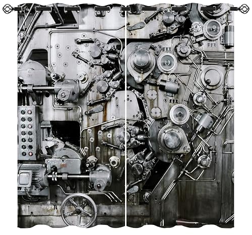 Industrial Blackout Curtains for Bedroom/Living Room Decor Engine Metal Machine