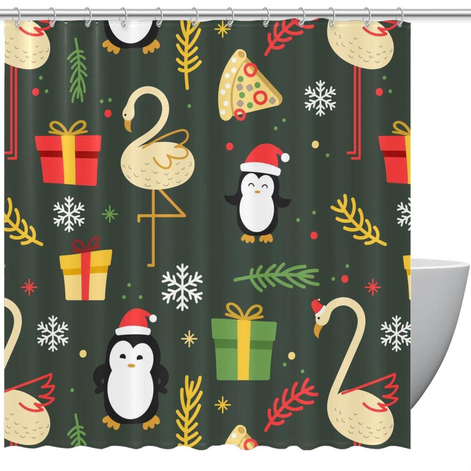 Rideau de douche de Noël anti-odeur 182 cm avec 12 anneaux