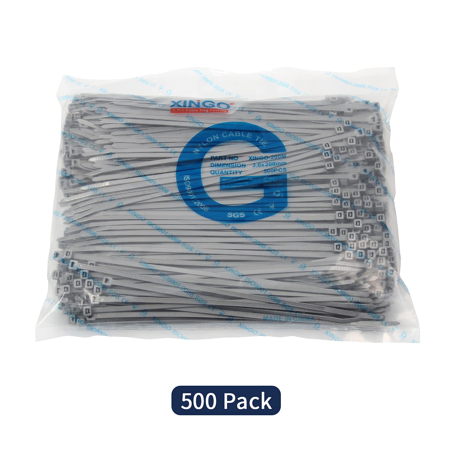 Amazon.com: XINGO 8 Inch Silver Cable Zip Ties (500 Pack), 40 Lbs