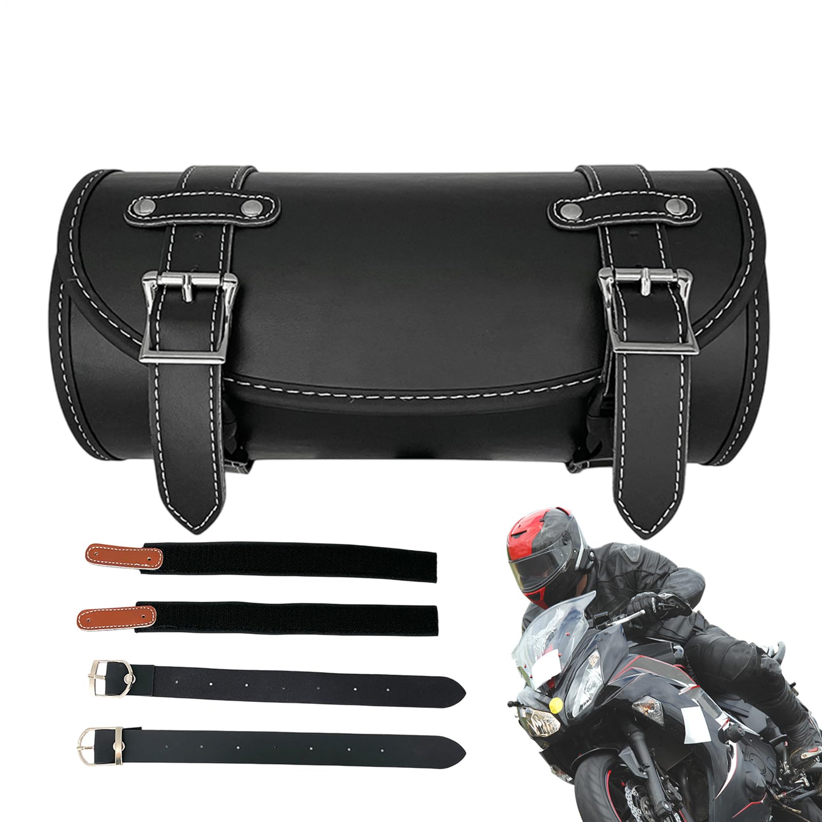 Motorcycle Tail Bag - Motorcycle Fork Handlebar Storage Bag,Pouch Leather Waterproof Storage Organizer, Electric Scooter Accessories Retro Saddlebags for Women Men