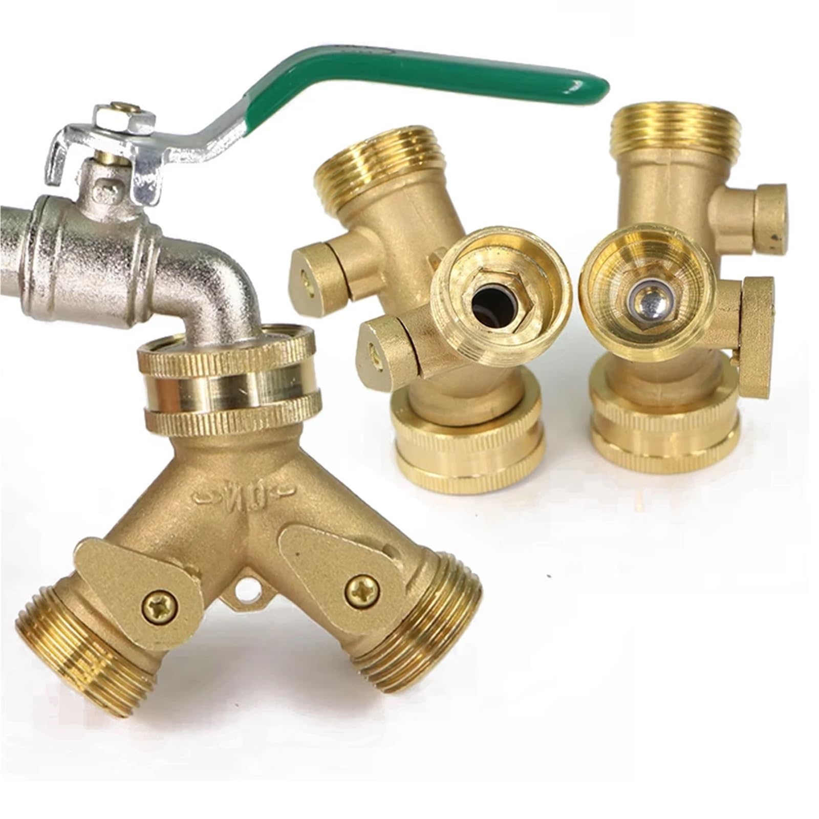Messing 3/4" Gartenschlauch-Splitter 2-Wege-Kugelhahn Y-Typ Bewässerungsanschluss for den Wasserhahn-Schlauchadapter for den Außenbereich(B-1PCS)