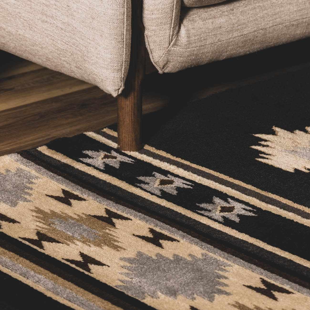 BoutiqueRugs Midpines Bohemian Southwestern Colorful Area Rug - Tribal Diamond Boho Carpet for Living Room, Bedroom - Black, Charcoal, Gray - 5'3" x 7'9" (5x7)
