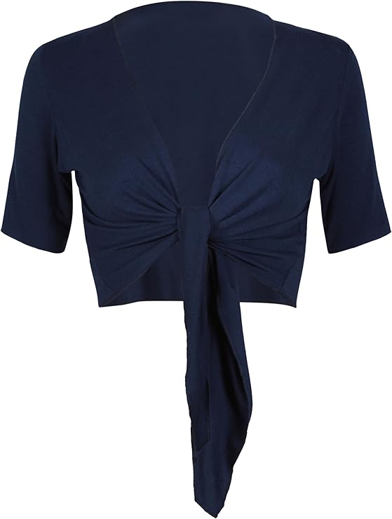 Boléro Femme Uni à Attache Devant – Manches Courtes, Ajustable, Tissu Doux Extensible, épaulette, Noir